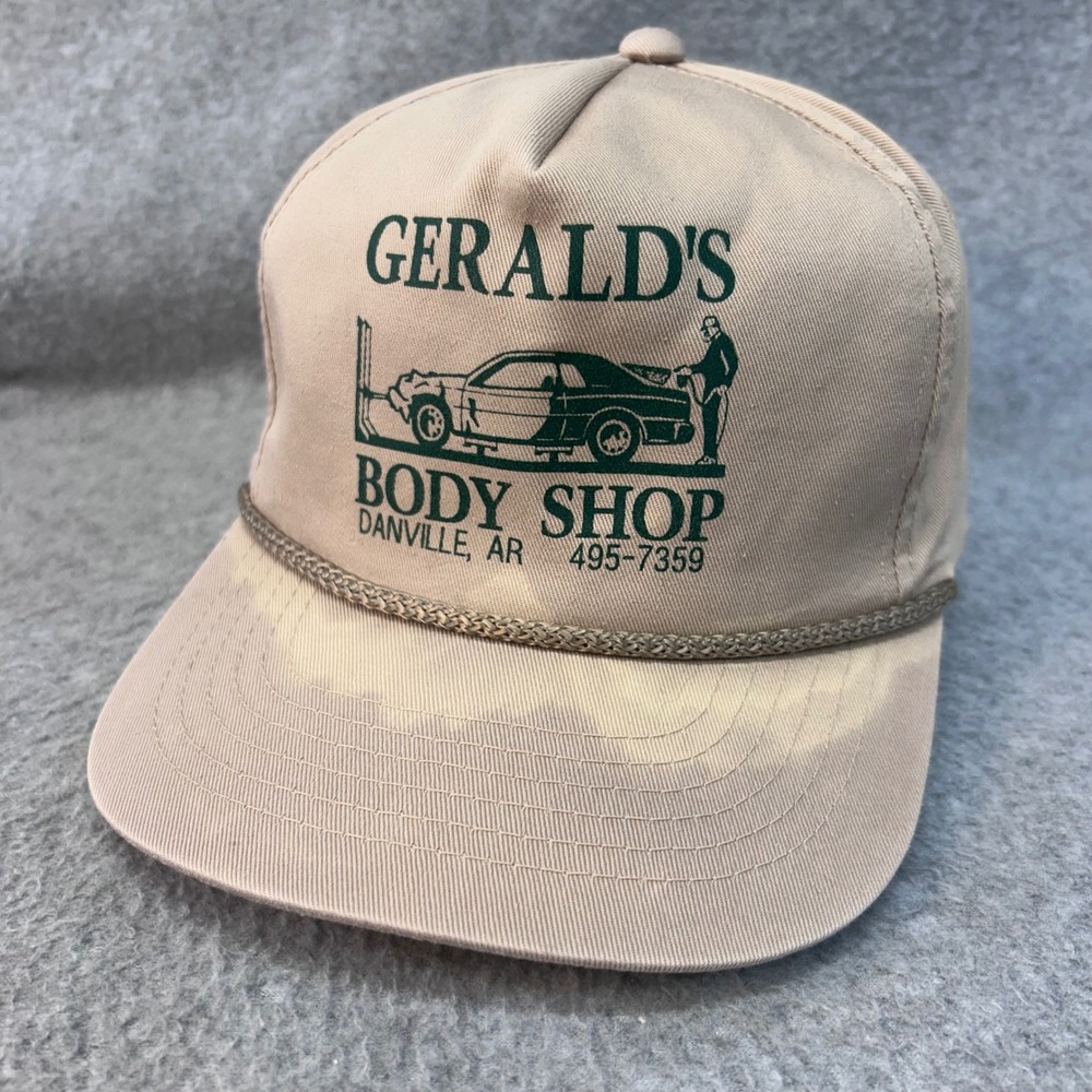 Gerald's Body Shop Mens Tan YoungAn Hat Trucker Snapback Rope Danville AR OSFA